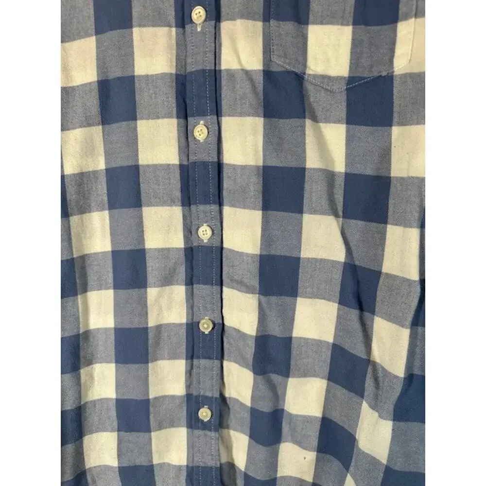 J. Crew Blue White Plaid Long Sleeve Collared Button Down Shirt Men Sz XL